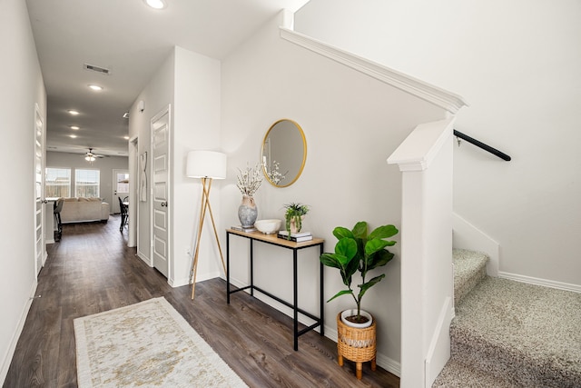 23242 Spring Genesis Ln, Katy, TX 77493 - corridor featuring recessed lighting, stairs, and wood finished floors