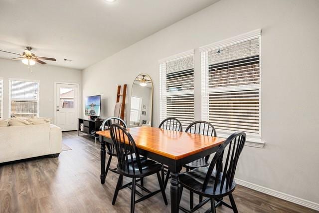 23242 Spring Genesis Ln, Katy, TX 77493 - dining space with a ceiling fan and dark wood-type flooring