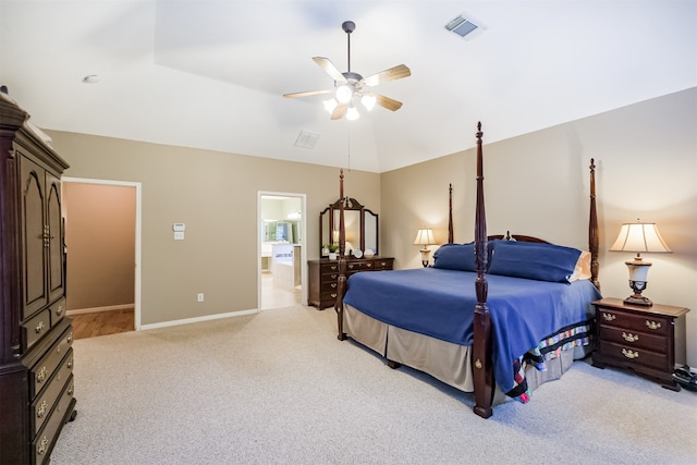 13330 Via Torre De Pisa Ln, Cypress, TX 77429 - bedroom with light carpet, ceiling fan, and ensuite bath