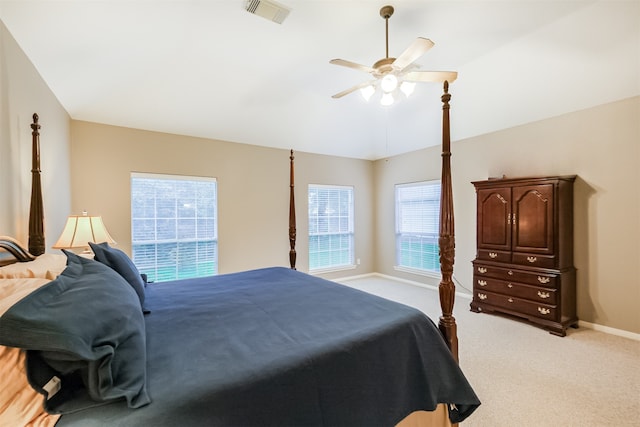 13330 Via Torre De Pisa Ln, Cypress, TX 77429 - bedroom with light colored carpet, a ceiling fan, and lofted ceiling