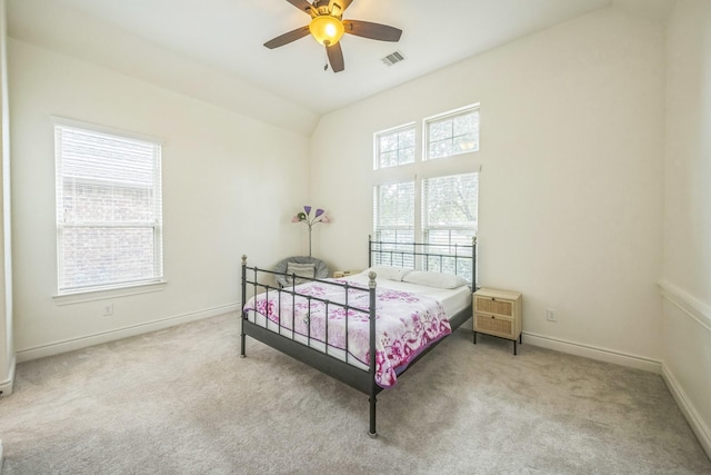 47 Chestnut Meadow Dr, Conroe, TX 77384 - bedroom featuring carpet, lofted ceiling, and a ceiling fan