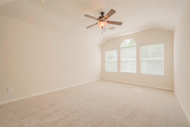 7210 Welshwood Ln, Sugar Land, TX 77479 - spare room featuring lofted ceiling, light carpet, and ceiling fan