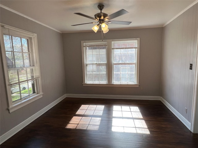 4905 Jackson St, Houston, TX 77004 - unfurnished room featuring dark wood finished floors, ornamental molding, and a ceiling fan