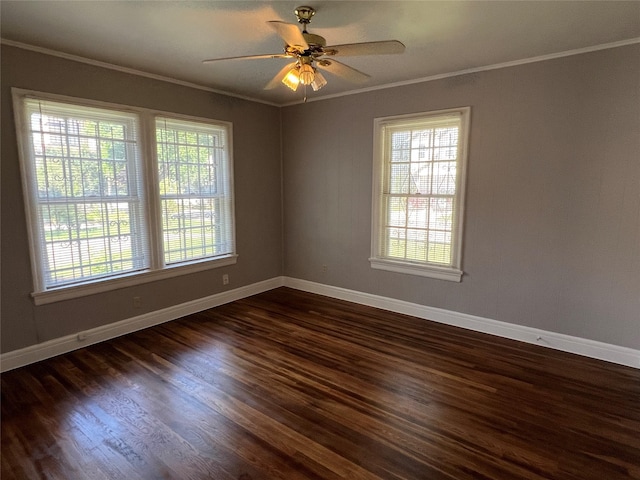4905 Jackson St, Houston, TX 77004 - spare room with ornamental molding, plenty of natural light, dark wood-style floors, and ceiling fan