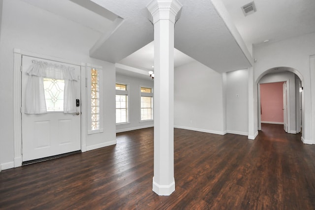 204 Audubon Woods Ct, Richwood, TX 77531 - foyer with wood finished floors and arched walkways