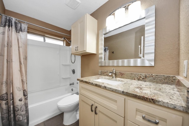 204 Audubon Woods Ct, Richwood, TX 77531 - bathroom with shower / bath combo, vanity, tile patterned floors, and a textured wall