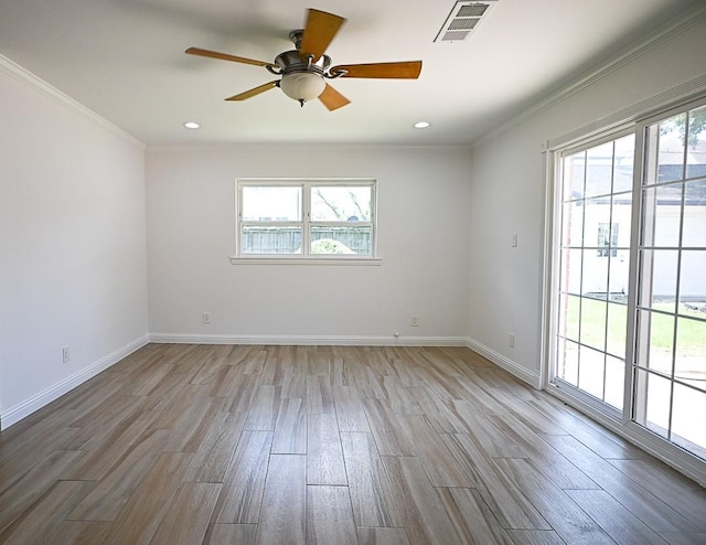 5035 Yarwell Dr, Houston, TX 77096 - unfurnished room featuring wood finished floors, ceiling fan, crown molding, and recessed lighting