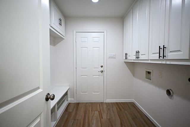 5035 Yarwell Dr, Houston, TX 77096 - laundry area featuring cabinet space, dark wood-type flooring, hookup for an electric dryer, and washer hookup