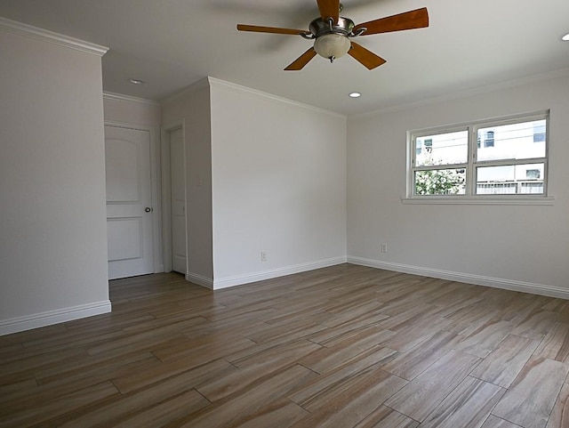 5035 Yarwell Dr, Houston, TX 77096 - unfurnished room with wood finished floors, a ceiling fan, ornamental molding, and recessed lighting