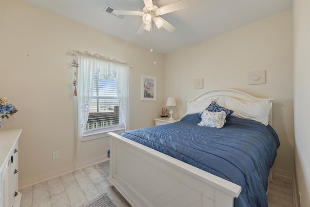 2577 Holiday Dr, Crystal Beach, TX 77650 - bedroom with ceiling fan and light wood-type flooring