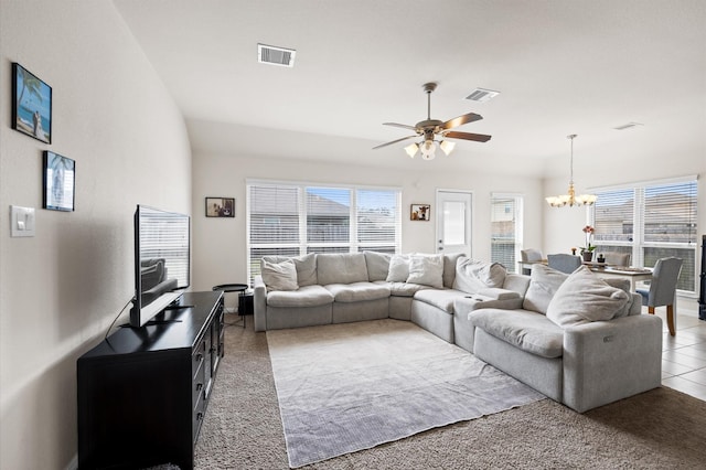 9127 Sasson Blvd, Houston, TX 77044 - living area with a chandelier, carpet floors, and a ceiling fan