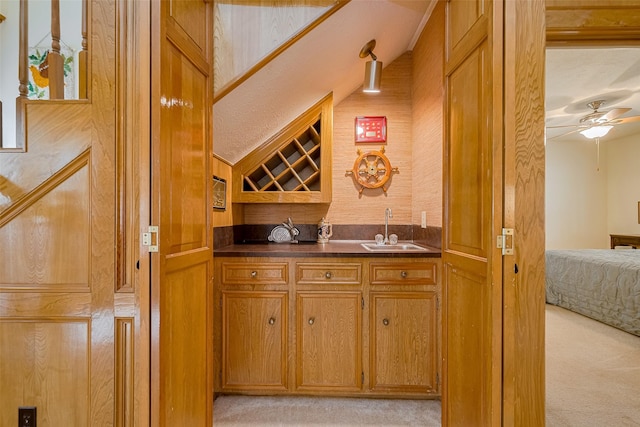 17718 Terrawren Ln, Spring, TX 77379 - indoor wet bar with light carpet and ceiling fan