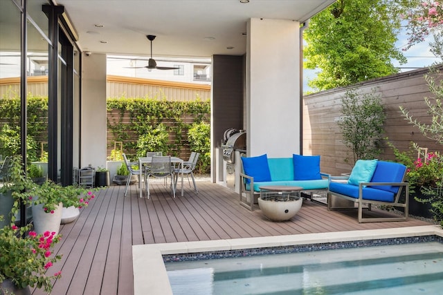 2332 Wroxton Rd, Houston, TX 77005 - deck with outdoor lounge area, outdoor dining space, and an outdoor pool