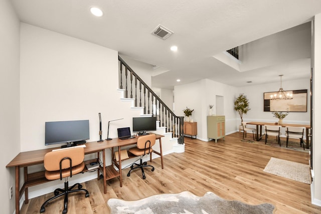 235 Cedar Elm Ln, Sugar Land, TX 77479 - office with wood finished floors, recessed lighting, and a chandelier