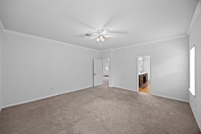 9203 Sasson Blvd, Houston, TX 77044 - unfurnished bedroom featuring carpet, crown molding, connected bathroom, and ceiling fan