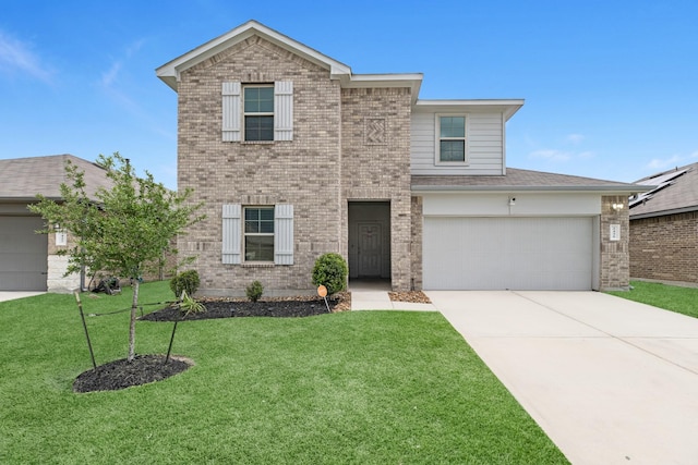 2431 Sutton Hollow Ct, Spring, TX 77373 - traditional-style house with concrete driveway, brick siding, and a front yard