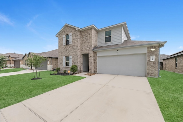 2431 Sutton Hollow Ct, Spring, TX 77373 - traditional home with brick siding, driveway, a front yard, and a shingled roof