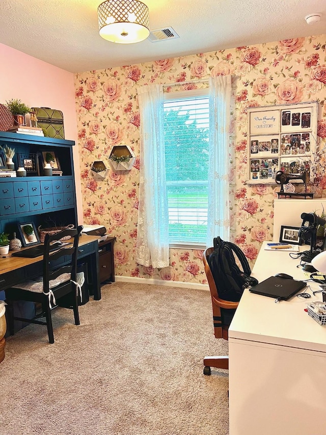 20809 Langworth Pl, Porter, TX 77365 - carpeted office with wallpapered walls and a textured ceiling