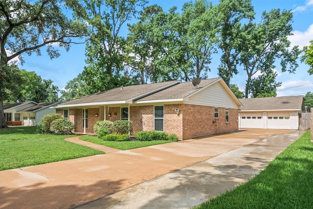 4117 Tilson Ln, Houston, TX 77080 - ranch-style house featuring brick siding, a front lawn, a shingled roof, and a garage