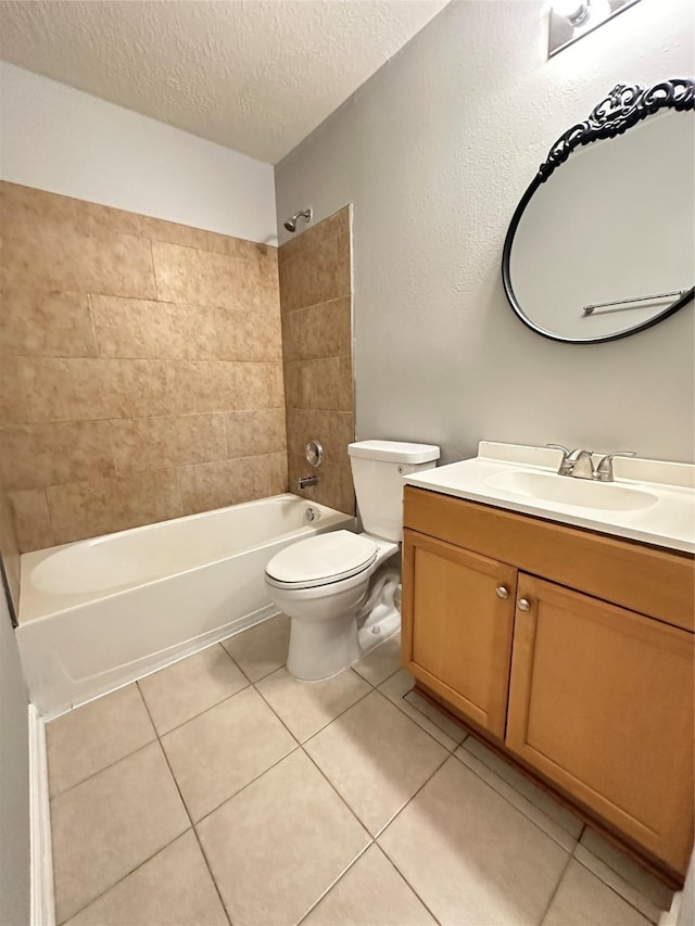 2827 Cypress Island Dr, Houston, TX 77073 - full bathroom featuring vanity, shower / tub combination, tile patterned floors, and a textured ceiling