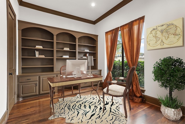 3045 S Island Dr, Seabrook, TX 77586 - office space with crown molding and dark wood-style flooring
