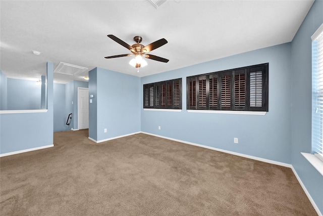 4406 Park Trail Ln, Pasadena, TX 77505 - empty room with attic access, carpet floors, and ceiling fan