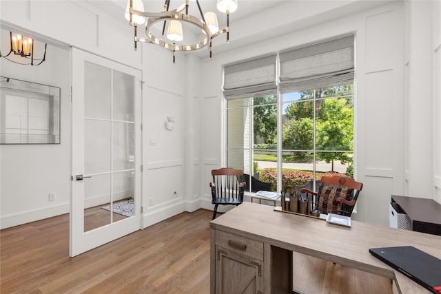 2324 Albans Rd, Houston, TX 77005 - office space featuring a chandelier, light wood-style flooring, and french doors