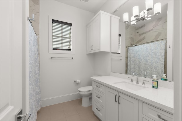 2324 Albans Rd, Houston, TX 77005 - full bath with vanity, a chandelier, tile patterned floors, and curtained shower