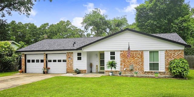 723 Pas Trl, Houston, TX 77336 - ranch-style house featuring a garage, a shingled roof, driveway, and a front yard