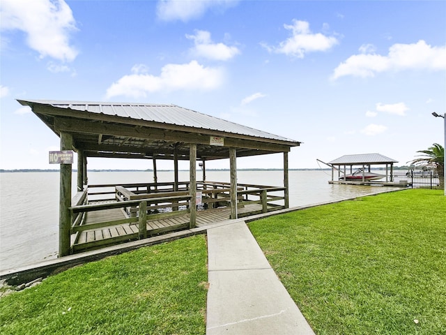 723 Pas Trl, Houston, TX 77336 - dock featuring a yard, a water view, and boat lift