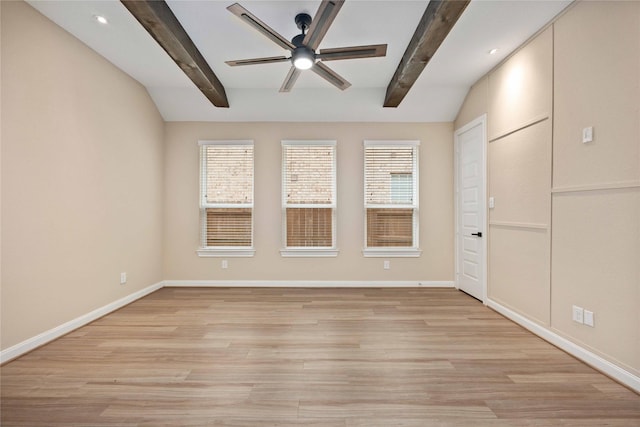 13721 Northline Lake Dr, Houston, TX 77044 - unfurnished bedroom with beamed ceiling, light wood-type flooring, recessed lighting, and a ceiling fan