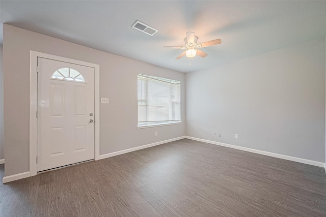 3602 Castledale Dr, Houston, TX 77093 - entryway featuring a ceiling fan, dark wood-type flooring, and healthy amount of natural light