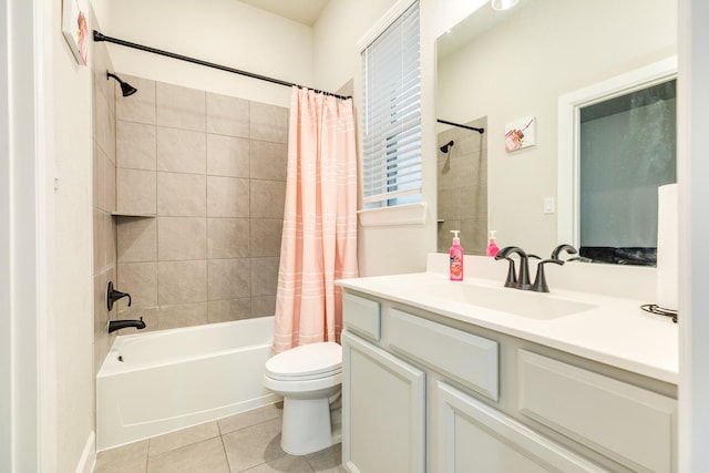 9806 Starry Night Ln, Manvel, TX 77578 - bathroom featuring vanity, tile patterned floors, and shower / bathtub combination with curtain