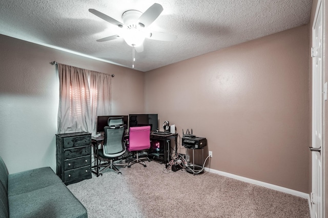 2006 Halyard Dr, Crosby, TX 77532 - office area featuring a textured ceiling, carpet flooring, and a ceiling fan
