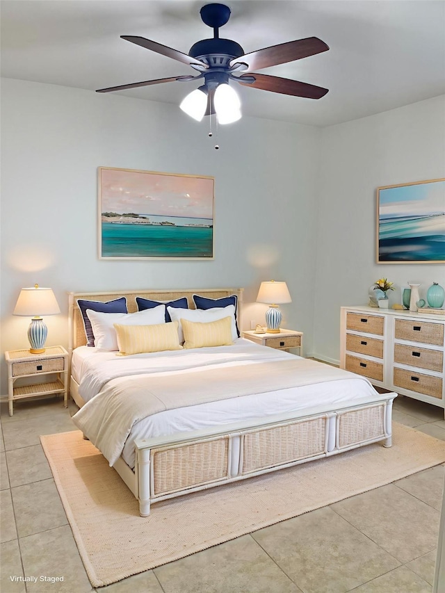 3300 Pebblebrook Dr Unit 17, Seabrook, TX 77586 - bedroom with tile patterned floors and a ceiling fan