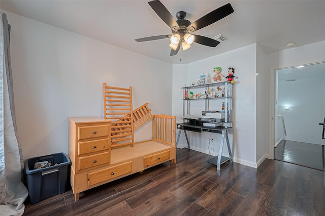 14212 Rocky Briar Ln, Rosharon, TX 77583 - office area with wood finished floors and a ceiling fan