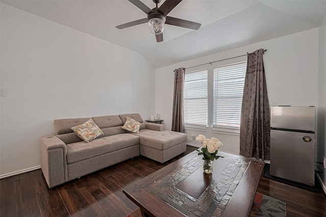 14212 Rocky Briar Ln, Rosharon, TX 77583 - living area with vaulted ceiling, wood finished floors, and a ceiling fan