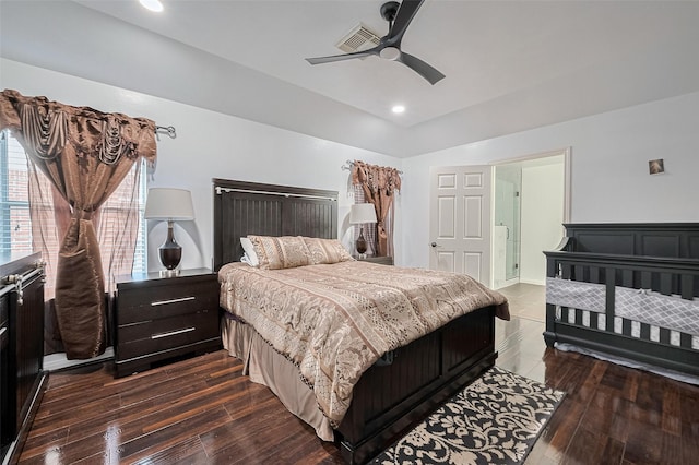 14212 Rocky Briar Ln, Rosharon, TX 77583 - bedroom with dark wood finished floors, a ceiling fan, and recessed lighting