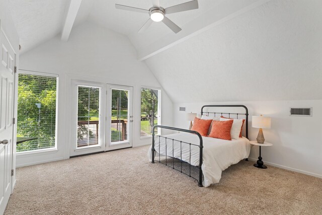 426 Apollo Dr, Livingston, TX 77351 - carpeted bedroom featuring access to exterior and a ceiling fan