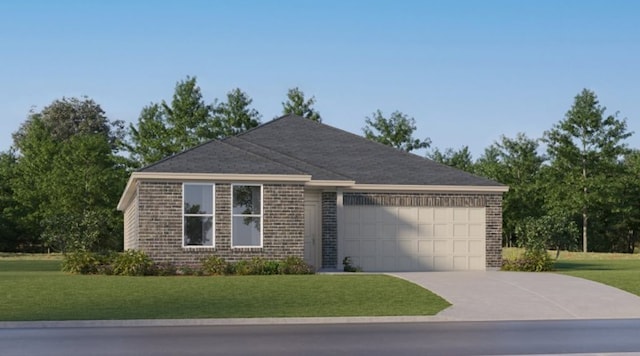 1203 Garrett Sudhendrio Dr, Crosby, TX 77532 - single story home featuring a garage, brick siding, driveway, and a front yard
