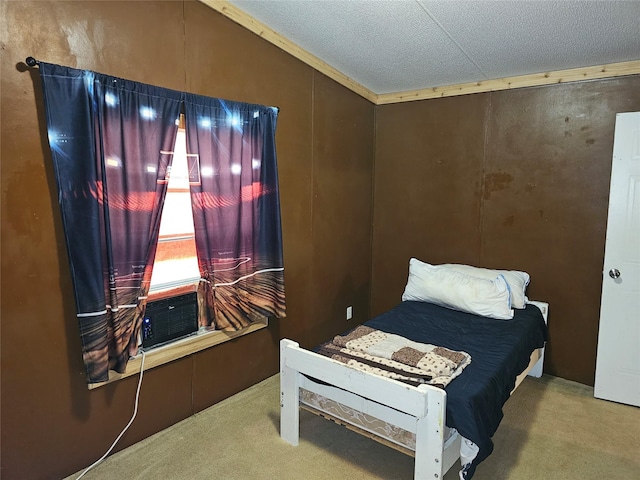 11670 Vistawood St, Willis, TX 77318 - bedroom featuring carpet floors, a textured ceiling, and vaulted ceiling