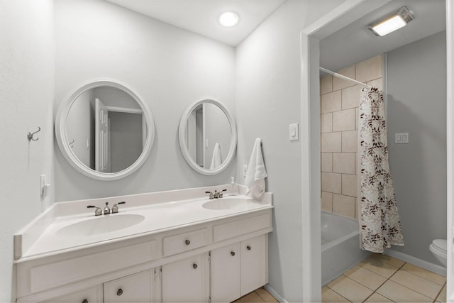 27277 Wells Ln, Conroe, TX 77385 - bathroom featuring double vanity, tile patterned floors, and shower / bath combo