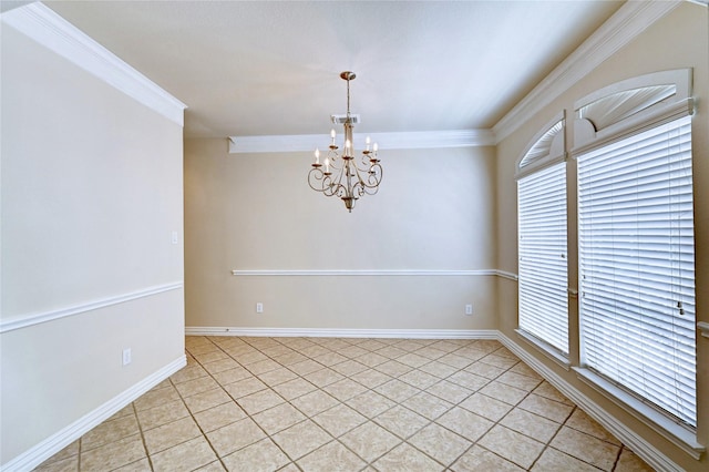 30 N Scribewood Cir, The Woodlands, TX 77382 - spare room featuring light tile patterned floors, a chandelier, and ornamental molding