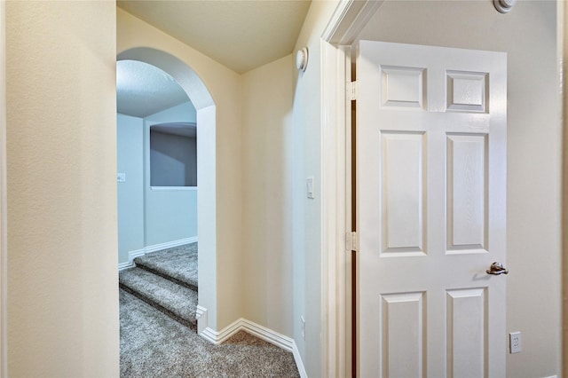 30 N Scribewood Cir, The Woodlands, TX 77382 - corridor with carpet and arched walkways