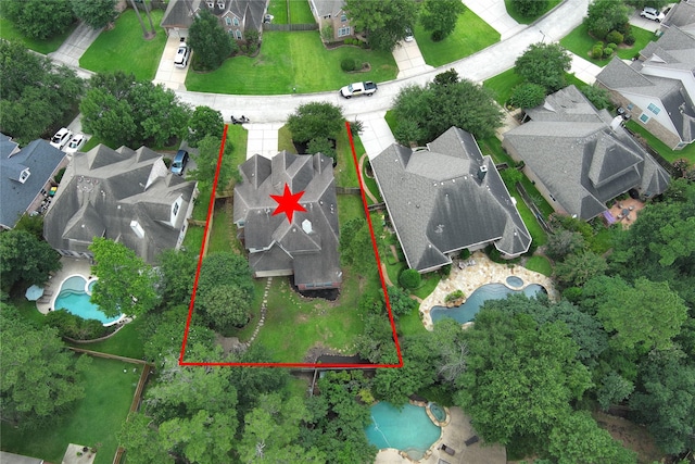 30 N Scribewood Cir, The Woodlands, TX 77382 - aerial view of residential area featuring property boundaries highlighted