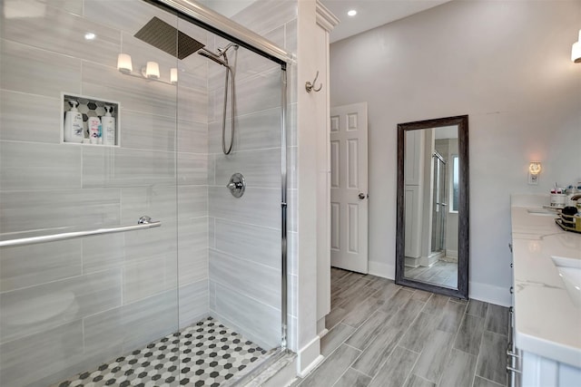 16806 Carbridge Dr, Houston, TX 77084 - bathroom with a stall shower and vanity