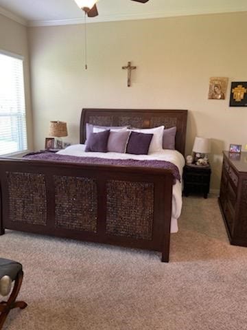 6727 Trinity Trail Ln, Richmond, TX 77469 - carpeted bedroom with crown molding and a ceiling fan