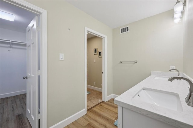 3533 Fm 563, Anahuac, TX 77514 - bathroom featuring wood finished floors, double vanity, and a walk in closet