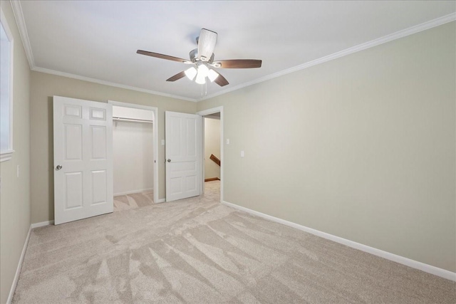 3533 Fm 563, Anahuac, TX 77514 - unfurnished bedroom featuring carpet floors, crown molding, ceiling fan, and a closet