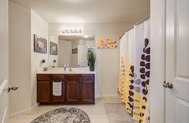22418 Threefold Ridge Dr, Hockley, TX 77447 - full bathroom featuring vanity, tile patterned flooring, and curtained shower
